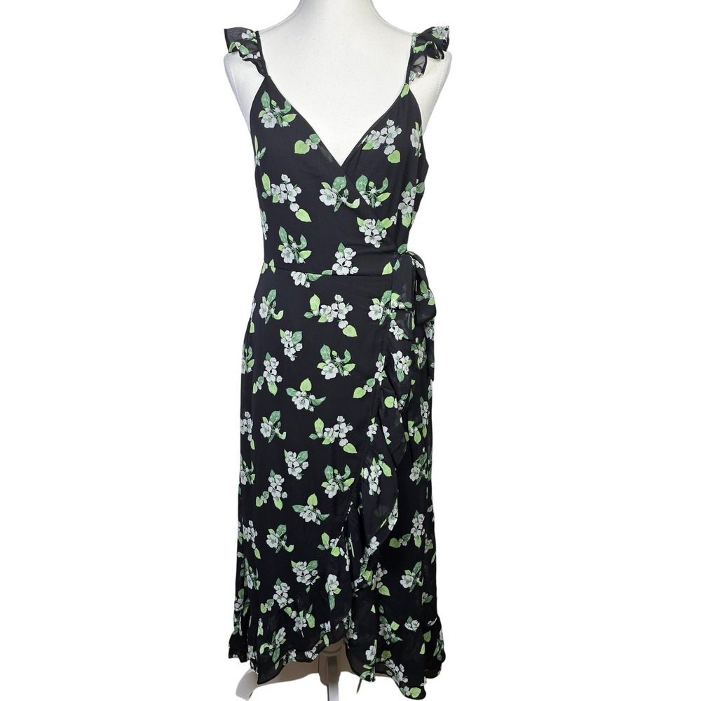 Audrey Parks Francesca's Black Floral Print Wrap Midi Dress - Women's Medium